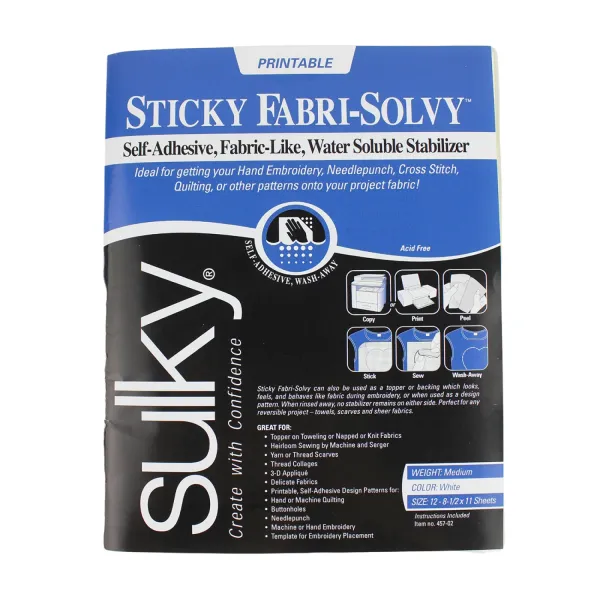 Sticky Fabri Solvy Printable Sheets 12ct - 8-1/2in x 11in