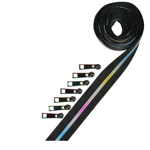 Doorlopende Rits 5.0 mm - Metallic Zipper Tape Rainbow - 7 pulls 