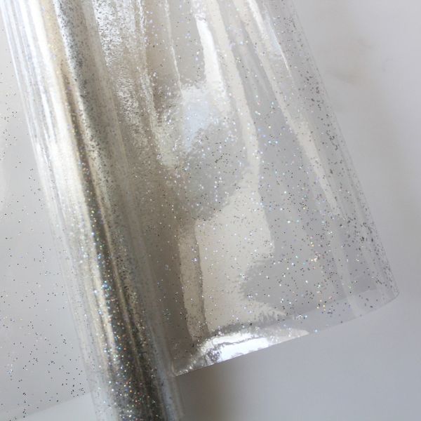 Transparante Vinyl - naaibaar transparant plastic Glitter (45cm x121cm)